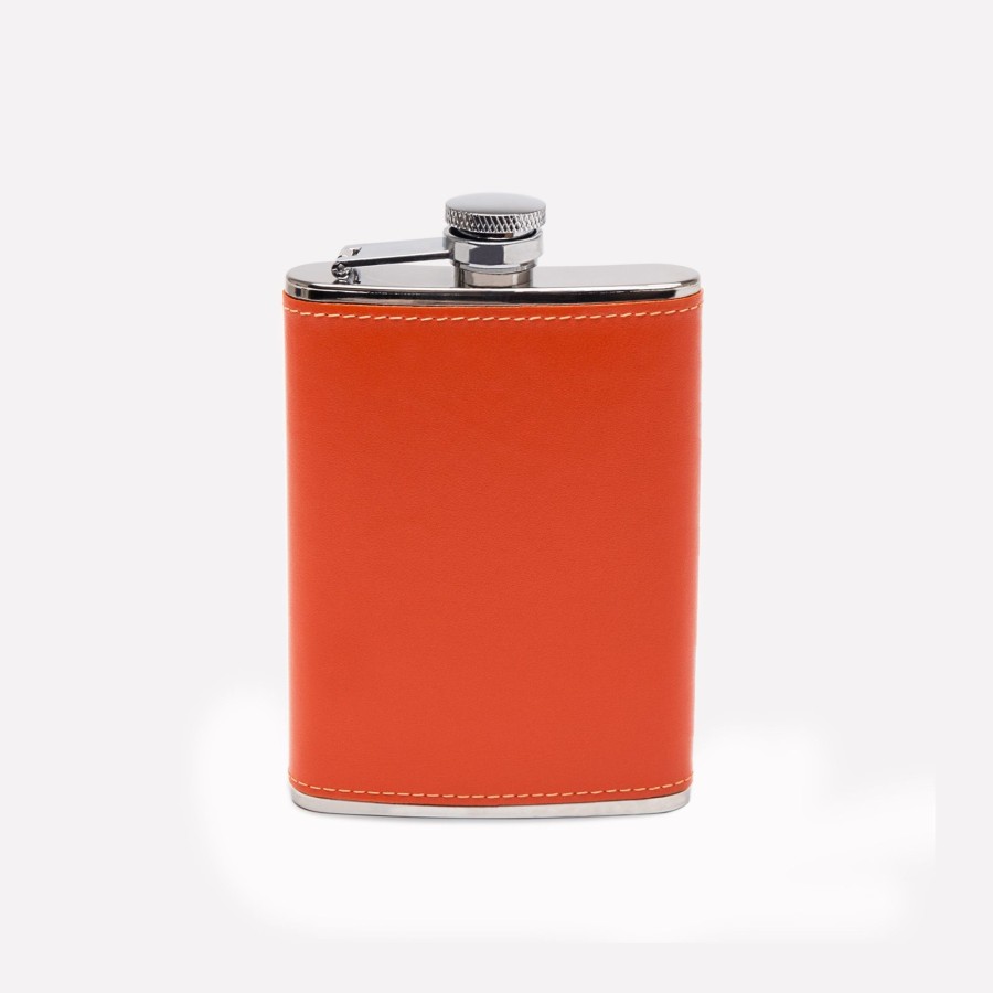 Men Ettinger Travel | Sterling 6Oz Captive Top Leather Bound Hip Flask