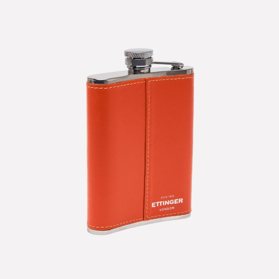 Men Ettinger Travel | Sterling 6Oz Captive Top Leather Bound Hip Flask