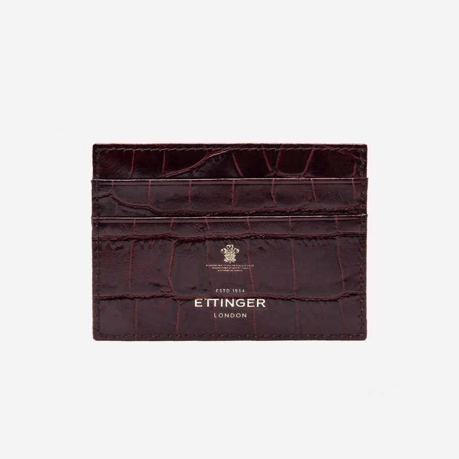 Men Ettinger Card Cases | Croco Flat Credit Card Case