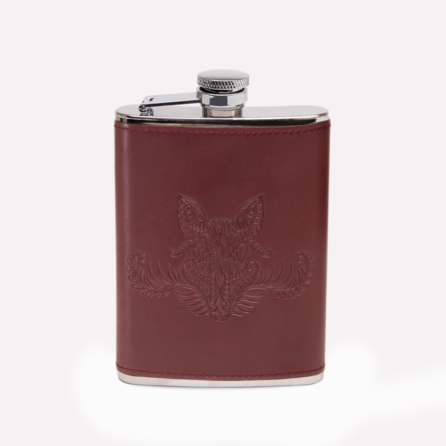 Men Ettinger Travel | Saira Hunjan X Ettinger Fox 6Oz Captive Top Hip Flask Oxblood/Silver