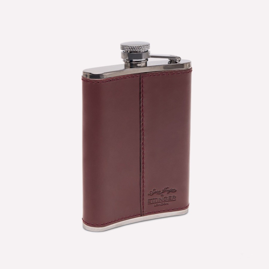 Men Ettinger Travel | Saira Hunjan X Ettinger Fox 6Oz Captive Top Hip Flask Oxblood/Silver