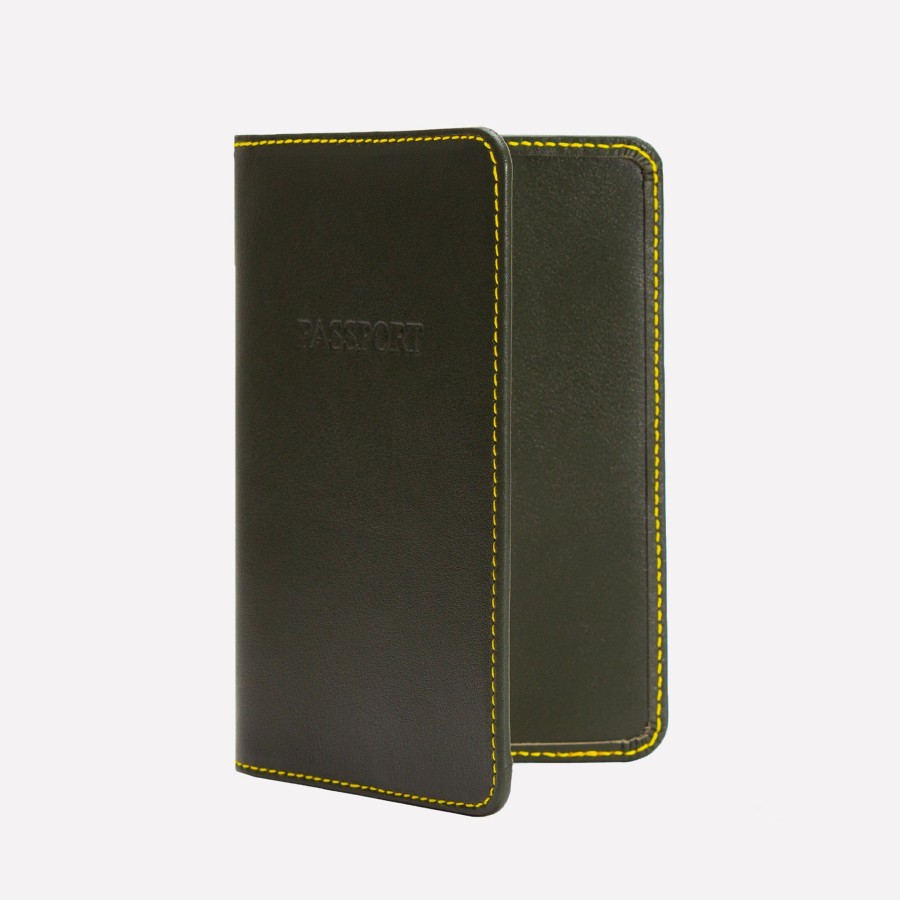 Men Ettinger Personal | Hudson Country Life X Ettinger Passport Case Olive/Yellow